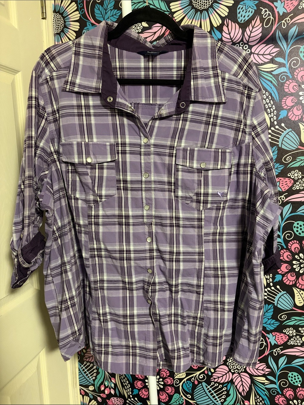 Reitmans Purple Plaid Snap-Front Women's Shirt